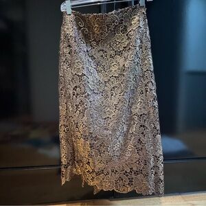 White House Black Market Floral Lace Midi Skirt - Gold